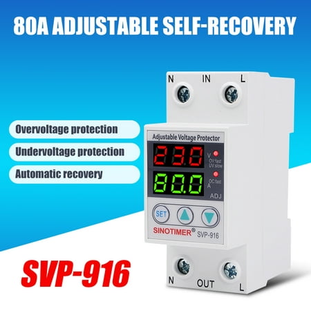SVP-916 House 80A Adjustable Voltage Surge Protector Relay Circuit Breaker